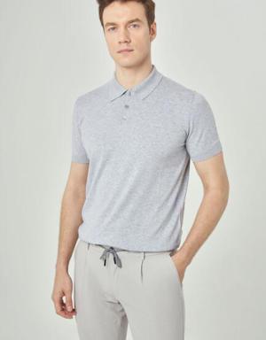 Erkek Kısa Kol Polo Yaka Düğmeli Basic Yazlık Triko T-Shirt GRİ