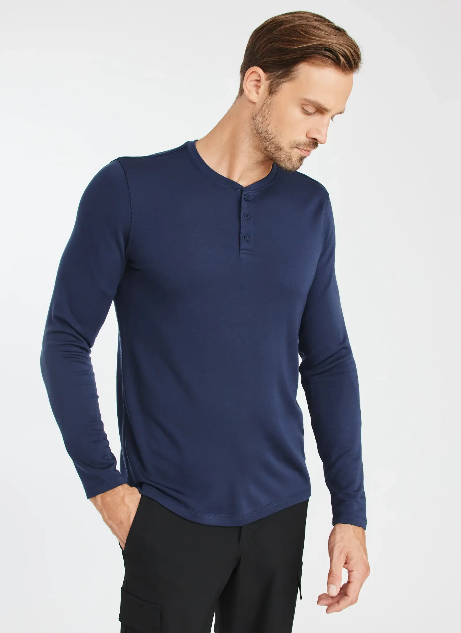 Kit And Ace Upgraded Long Sleeve Henley Tee. 1