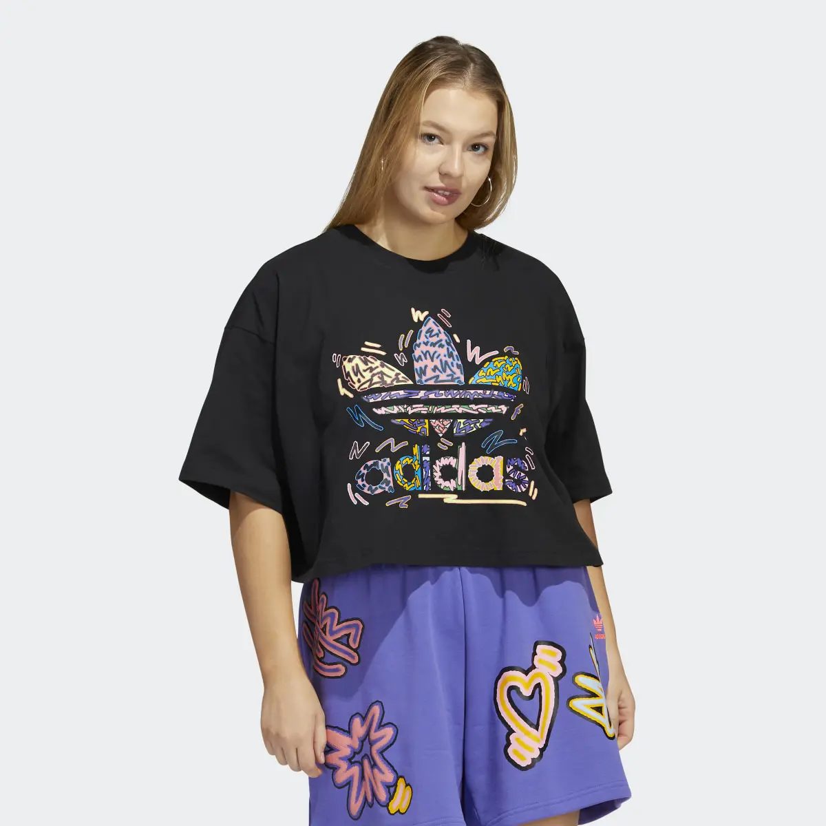 Adidas Love Unites Crop Trefoil Tee (Plus Size). 2