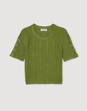 Cropped metallic knit sweater Select a size and