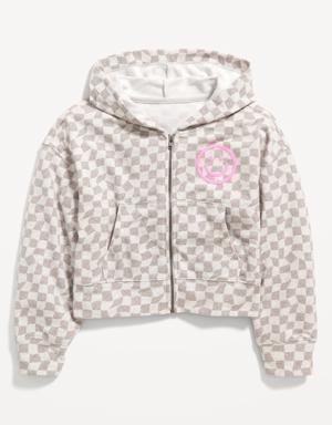 Printed Zip-Front French Terry Hoodie for Girls gray