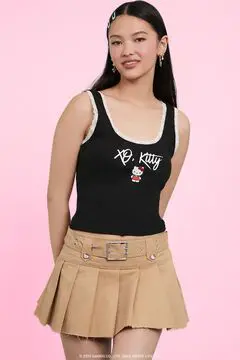 Forever 21 Forever 21 XO Kitty Hello Kitty Mini Skirt Khaki/Multi. 2