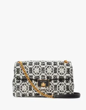 Evelyn Spade Flower Monogram Tweed Medium Convertible Shoulder Bag