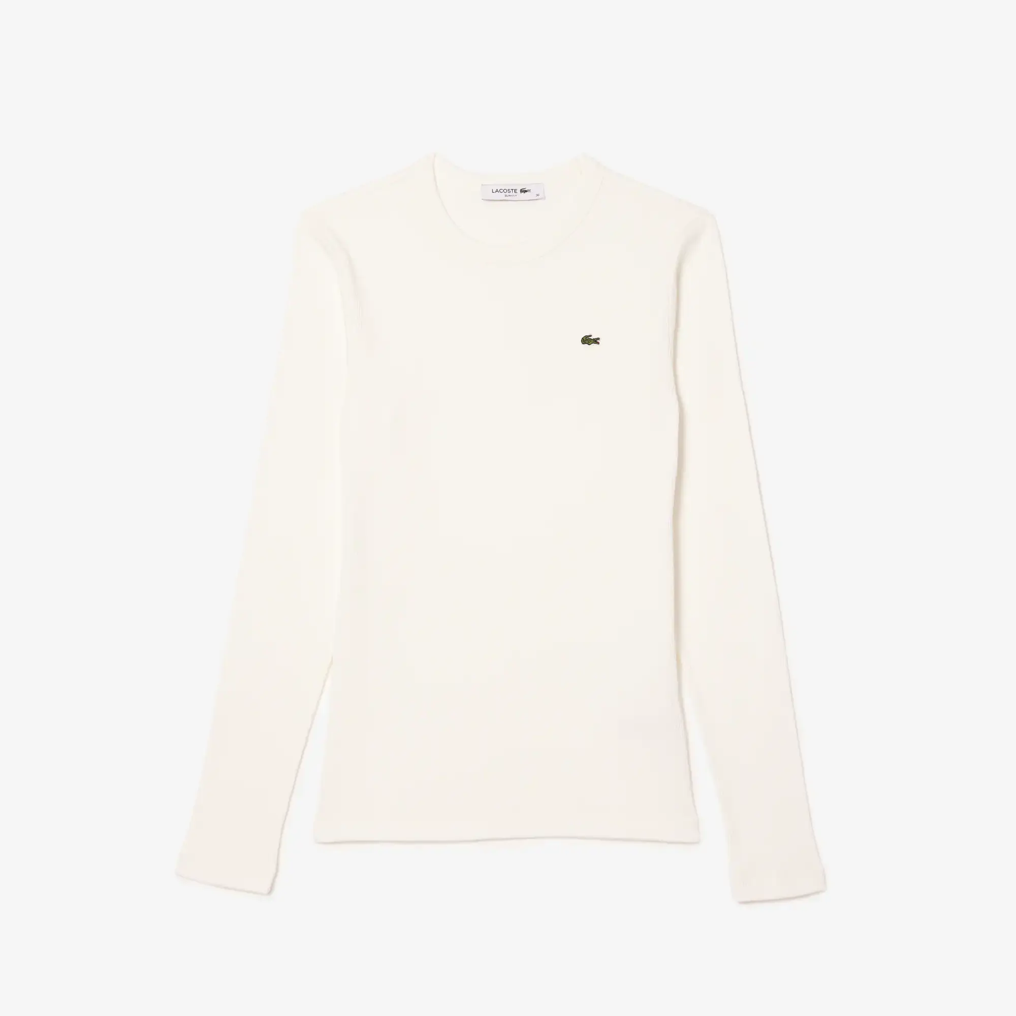 Lacoste Women's Long Sleeve Ribbed Cotton T-Shirt. 2 Lacoste Women's Long Sleeve Ribbed Cotton T-Shirt. 2