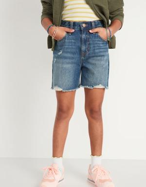 High-Waisted Slouchy Straight Frayed-Hem Jean Midi Shorts for Girls multi