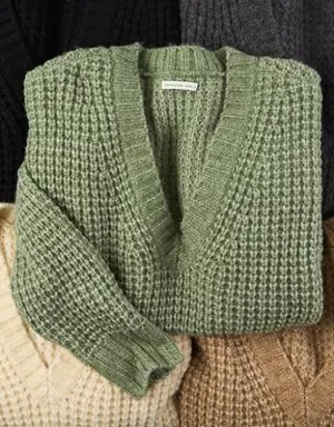 Whoa So Cozy Waffle V-Neck Sweater