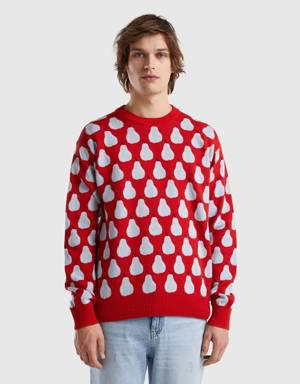 red sweater with pear pattern