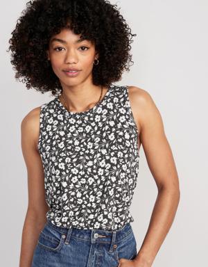 Old Navy Sleeveless Luxe Floral-Print T-Shirt for Women black