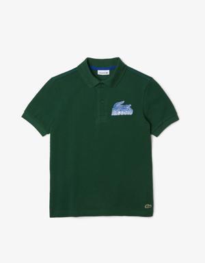 Kids’ Lacoste Organic Cotton Contrast Print Polo Shirt