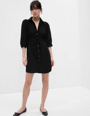 Crinkle Gauze Mini Shirt Dress black