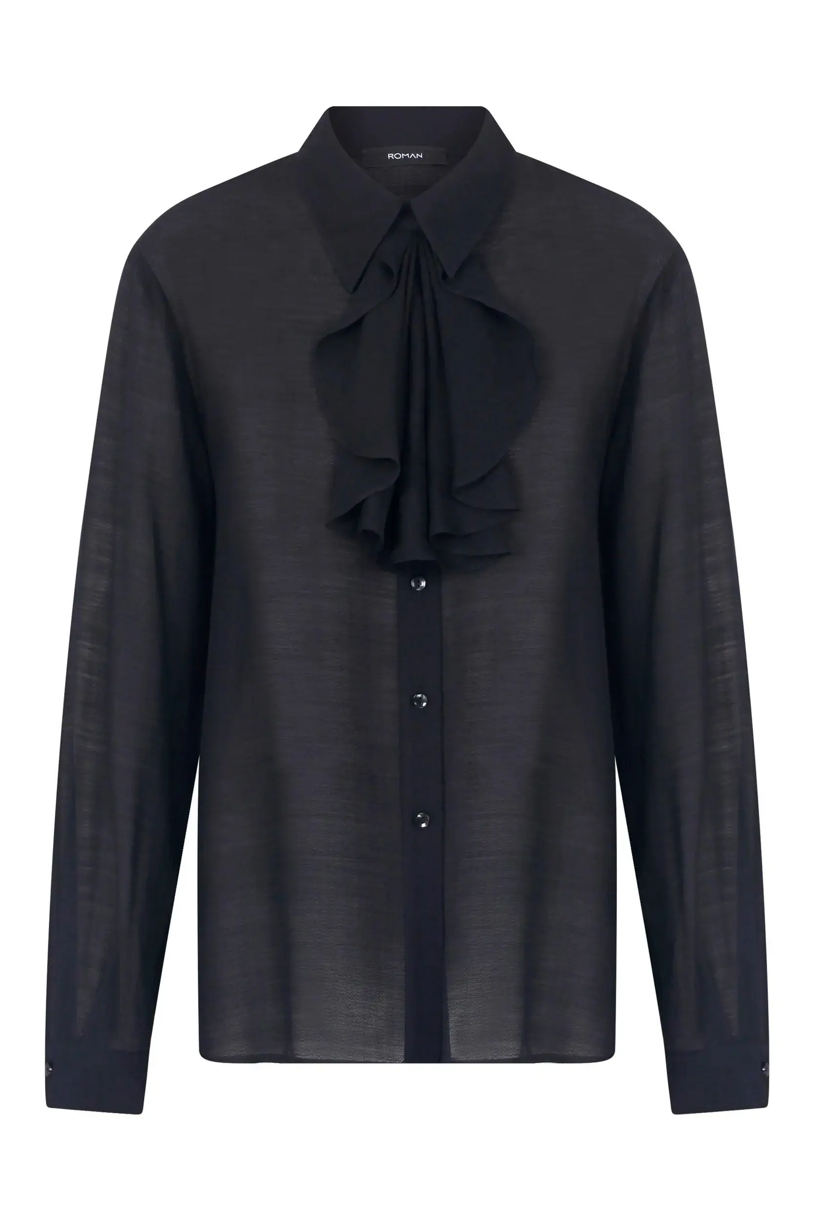 Roman Noir Solid Cascade Collared shirt - 4 / BLACK. 1