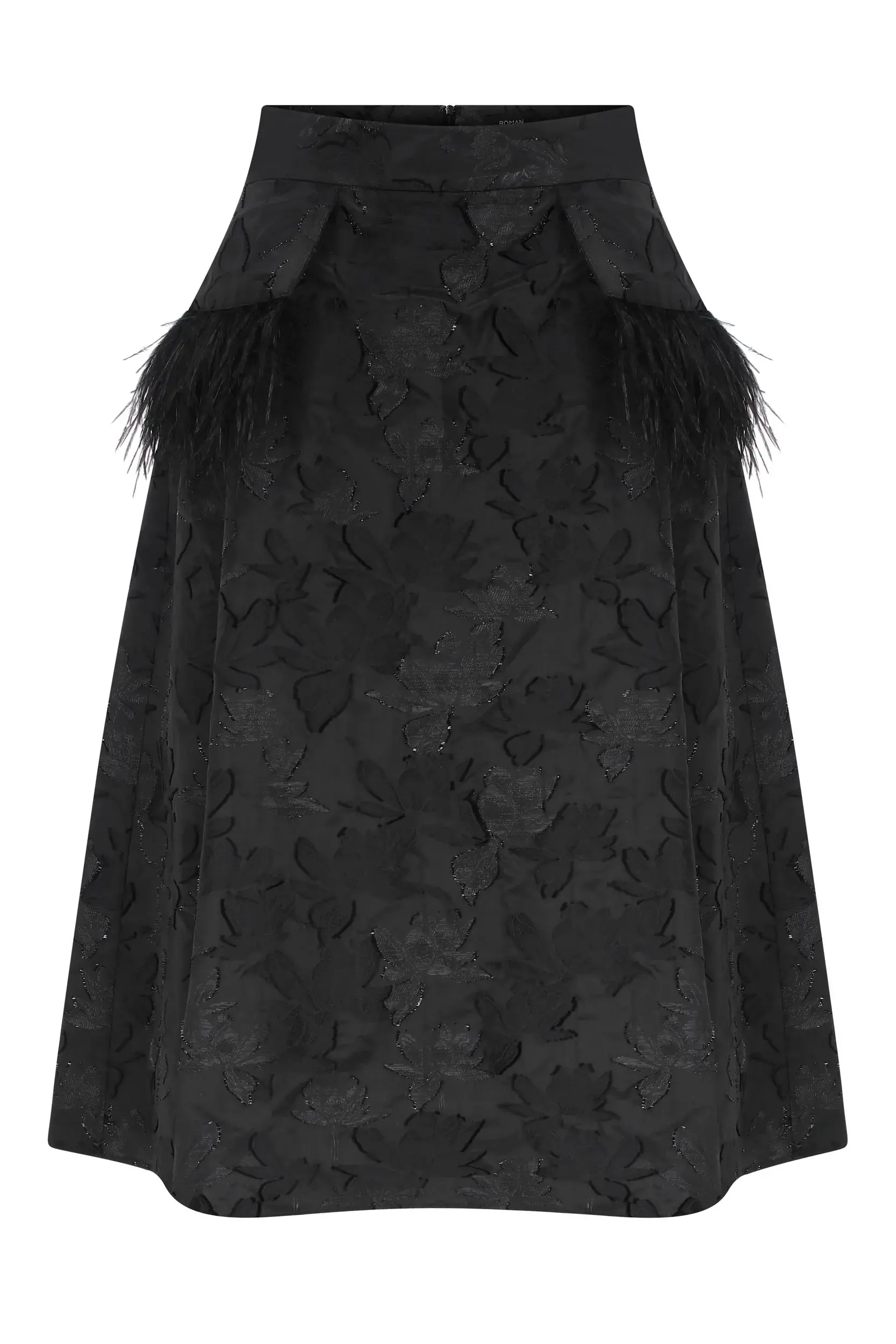 Roman Feather Detailed Black Midi Skirt - 4 / BLACK. 1