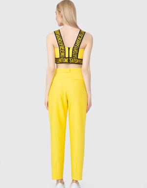 Embroidery Rigged Detailed Strap Crop Yellow Top
