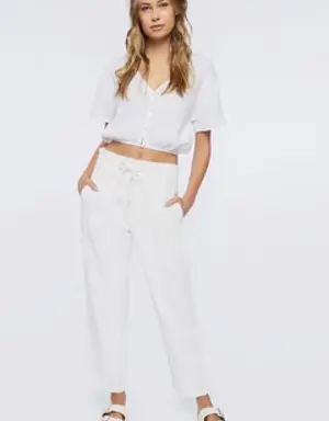 Forever 21 Denim Drawstring Paperbag Pants White