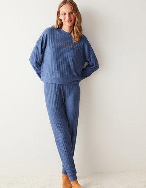Mavi Uzun Kollu Termal Sweatshirt Pijama Üstü