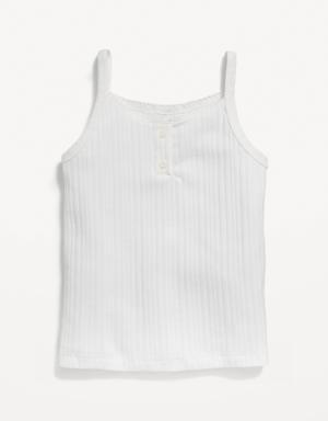 Pointelle-Knit Henley Cami Top for Toddler Girls white