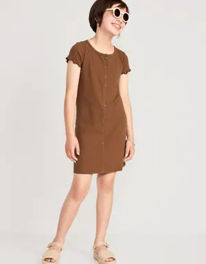 Short-Sleeve Rib-Knit Button-Front Dress for Girls multi