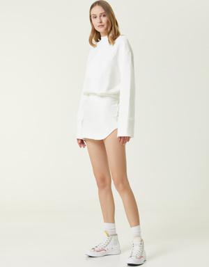 Beyaz Dik Yaka Mini Sweatshirt Elbise