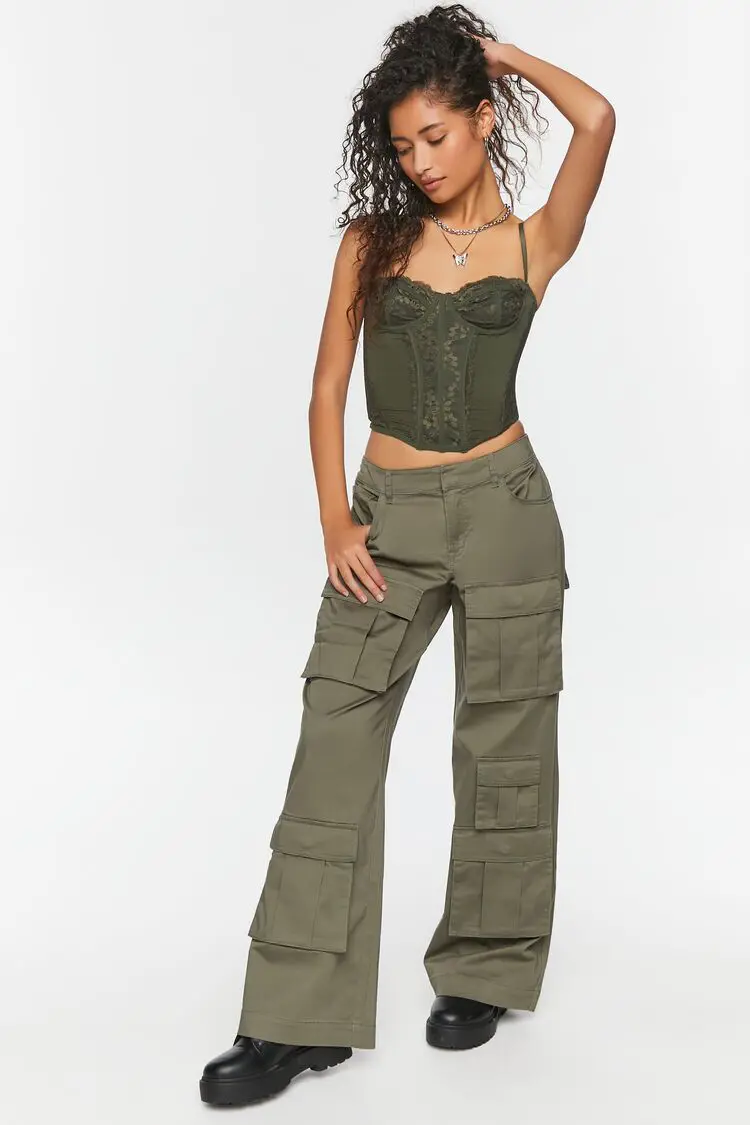 Forever 21 Forever 21 Twill Wide Leg Cargo Pants Tea. 1