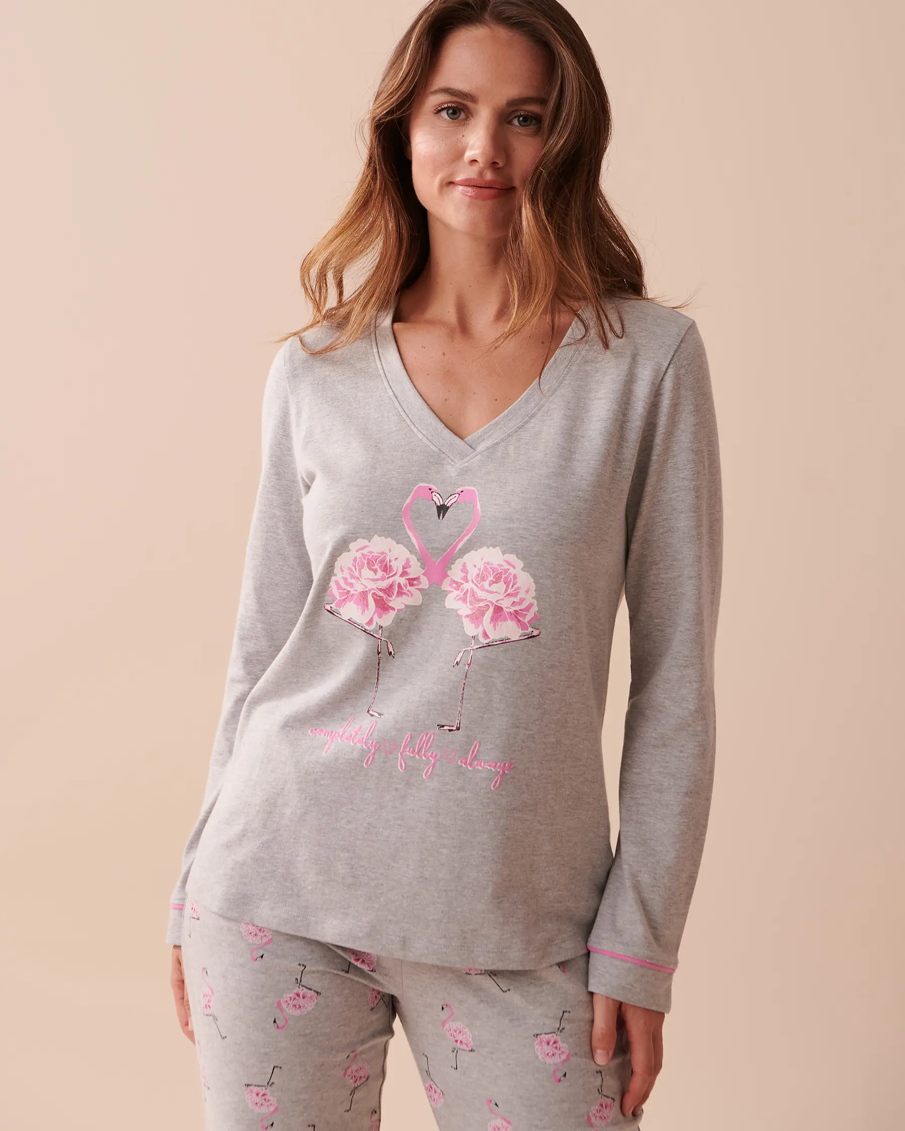 La Vie en Rose Cotton Pink Flamingo Long Sleeve Shirt. 1