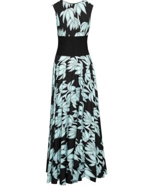 Blue Maxi Dress with Floral Pattern and Bodice Detail