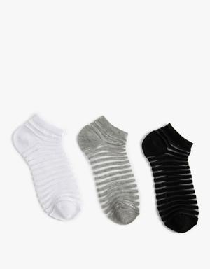 3'lü Patik Çorap Seti Transparan Kumaş Detaylı