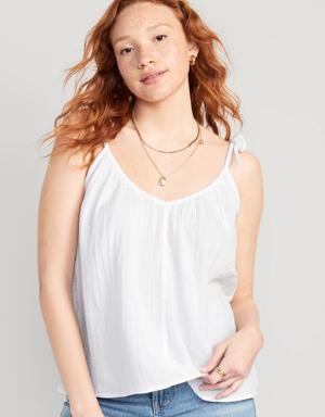 Tie-Shoulder Double-Weave Cami Swing Top for Women white