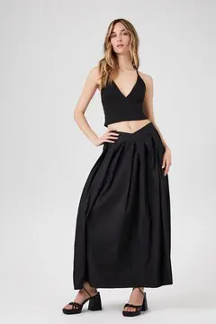 Forever 21 Forever 21 Pleated Poplin Maxi Skirt Black. 2