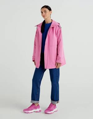 Kadın Pembe Kapüşonlu Mont