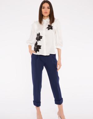 Embroidered Flower Detailed White Shirt