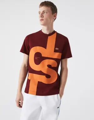 Lacoste Playera de algodón con letras de contraste de ajuste regular para hombre