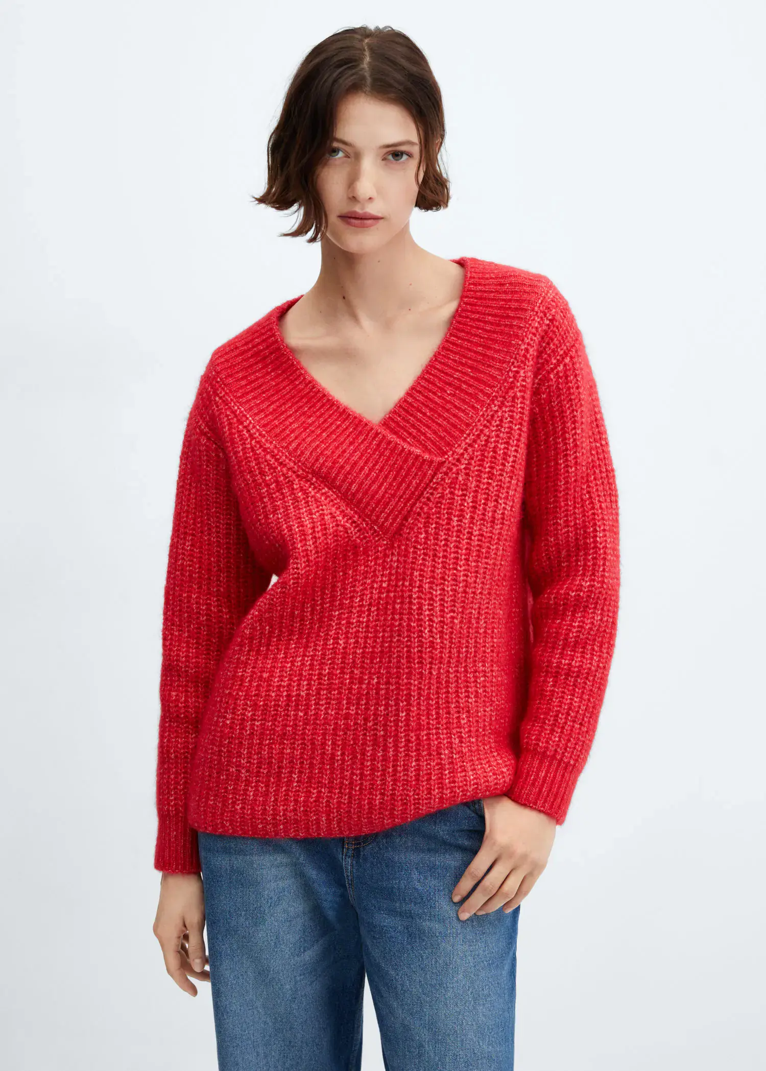 Mango Chunky-knit V-neck sweater. 2