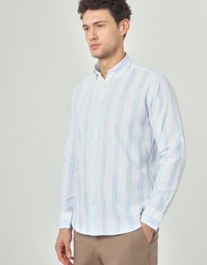 Men’s Regular Fit Long Sleeve Striped Sport Shirt BLUE