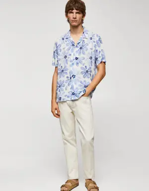 Bowling-collar floral-print shirt