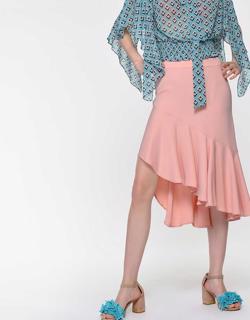 Asymmetric Powder Flounce Skirt