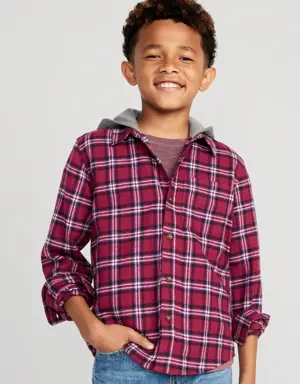 Hooded Soft-Brushed Flannel Shirt for Boys purple