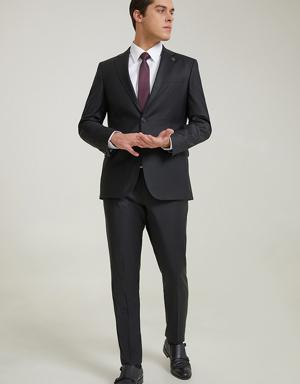 Damat Slim Fit Siyah Düz Superfine Wool Takim Elbise