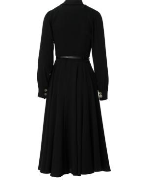 Leather Belt Midi Black Dress With Plain Rims