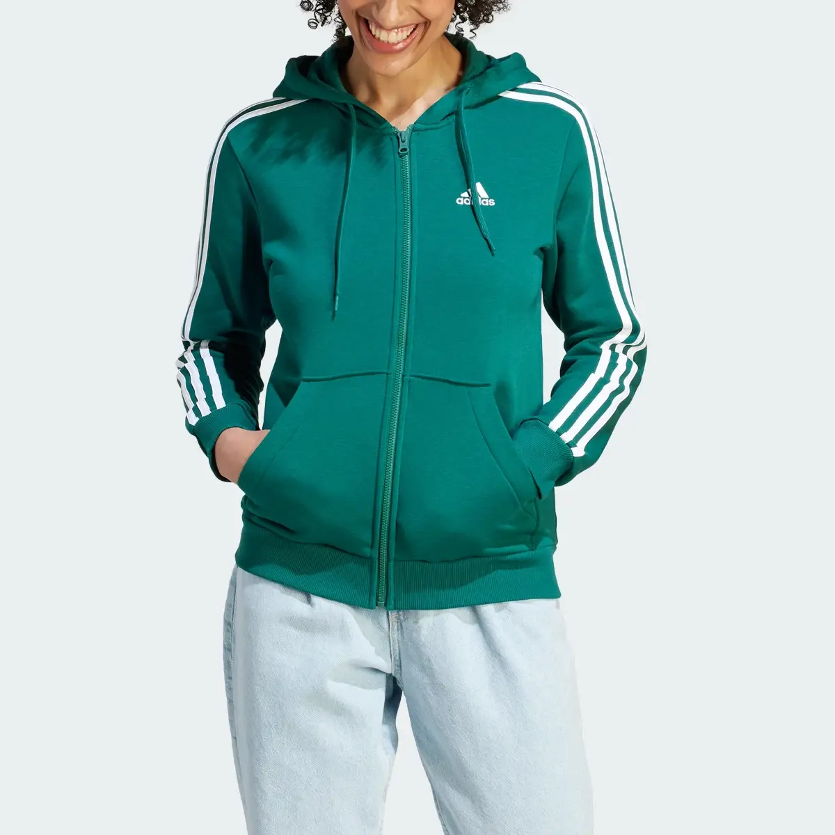 Adidas Essentials 3-Stripes Full-Zip Fleece Hoodie. 1