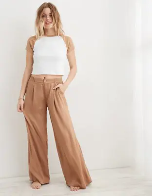 American Eagle High Waisted Shine Wide Leg Pant. 1