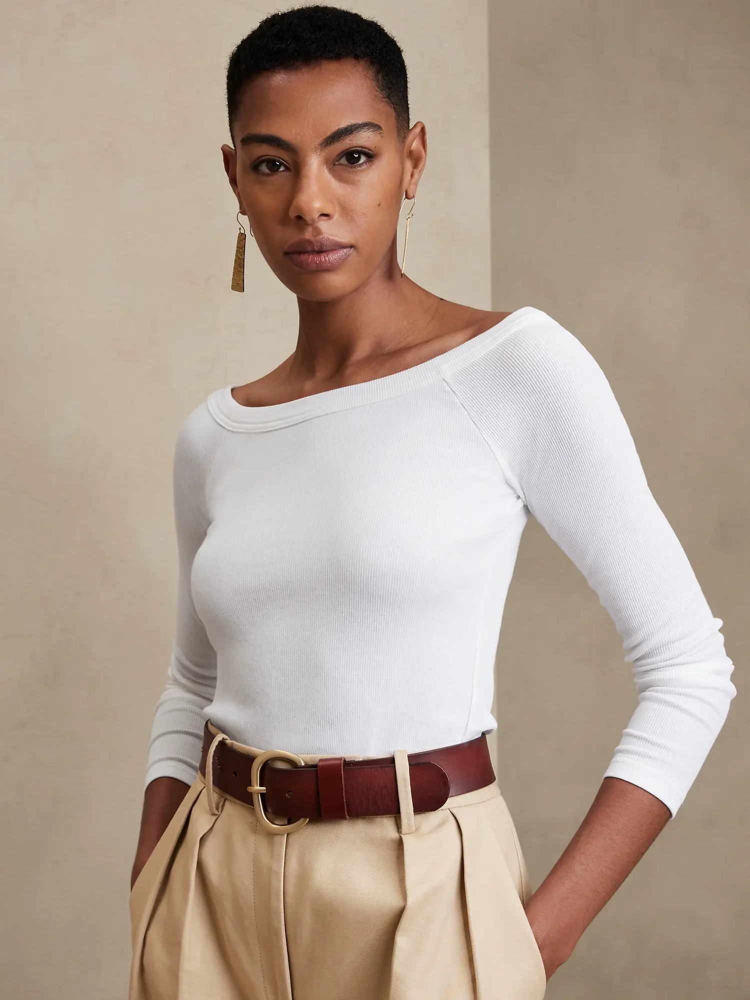 Banana Republic Ribbed Off-Shoulder Top white. 1