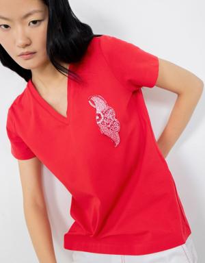 Embroidery Detailed Red Tshirt