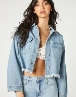 Forever 21 Cropped Denim Trucker Jacket Medium Denim