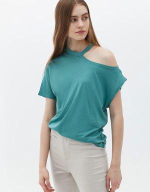 Yeşil Cut-Out Detaylı Tişört ( MODAL )