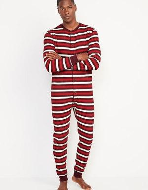 Thermal-Knit Matching Print One-Piece Pajamas for Men