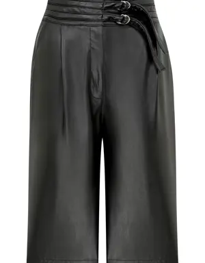 Knee Length Pleather Shorts - 2 / BLACK