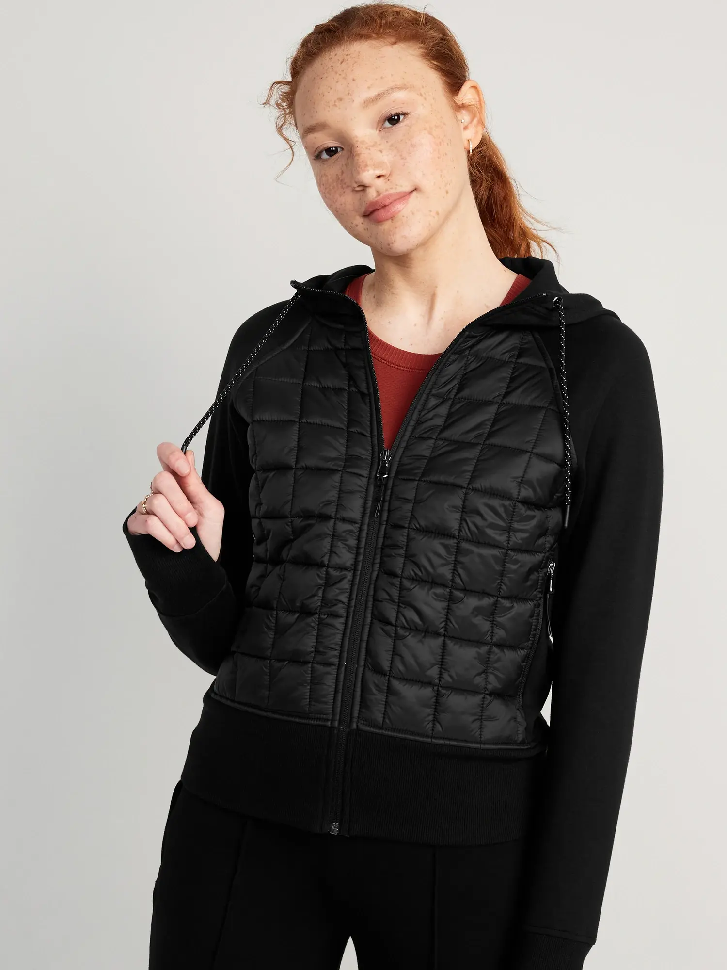 Old Navy All-Seasons Dynamic Fleece Cropped Hooded Jacket for Women black. 1