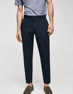 Slim-fit seersucker stretch trousers