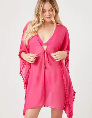 Forever 21 Tassel Swim Cover Up Kimono Fuchsia