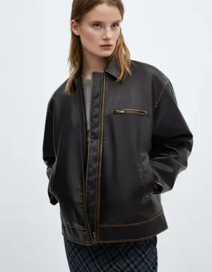 Worn leather effect jacket